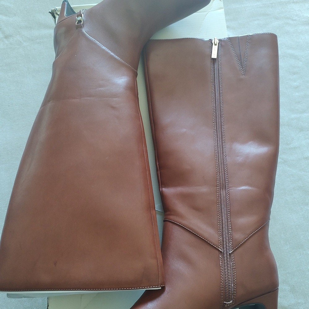 Anne Klein Iverson Wome Cognac Brown Wide Calf Knee High Kitten‎ Heel Boots 7.5M